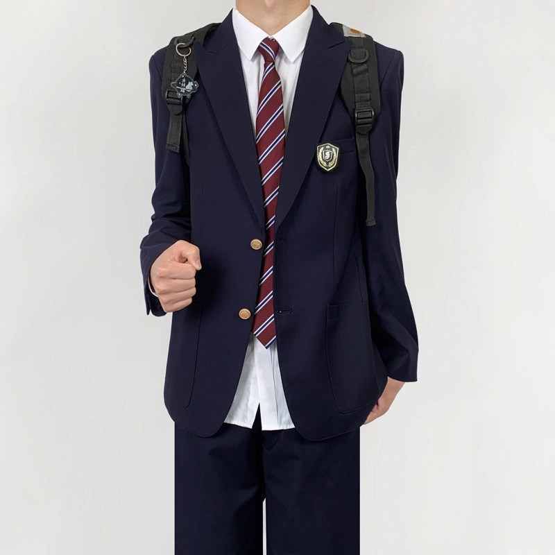 木村叔 酒红色夏季学院风纯色戗驳领宽松型西装 男款