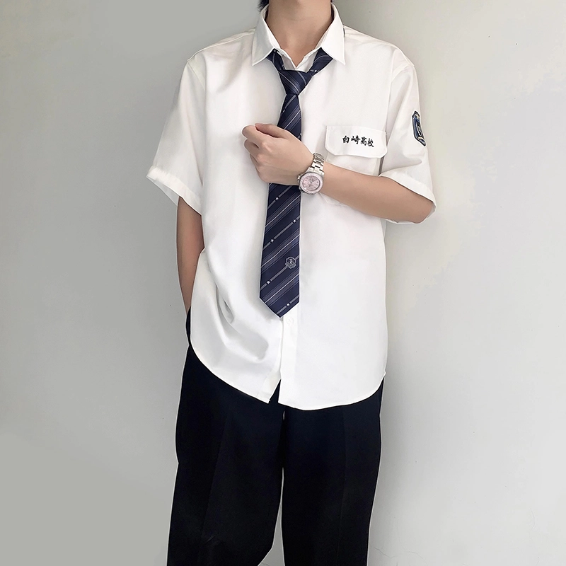 木村叔 制服原创刺绣学生打底长袖衬衫 男款 白崎