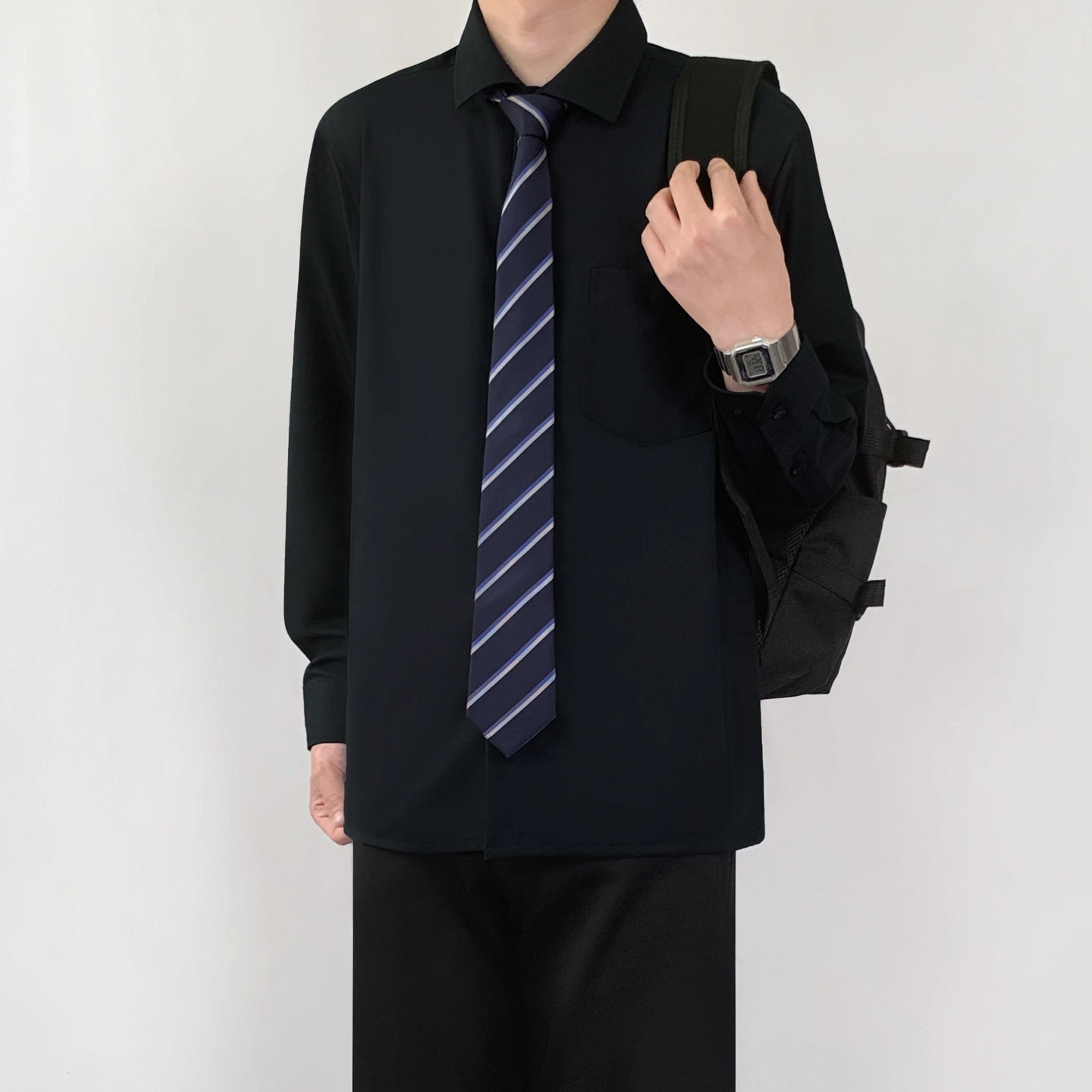 木村叔 制服长袖宽松休闲翻领衬衫 男款