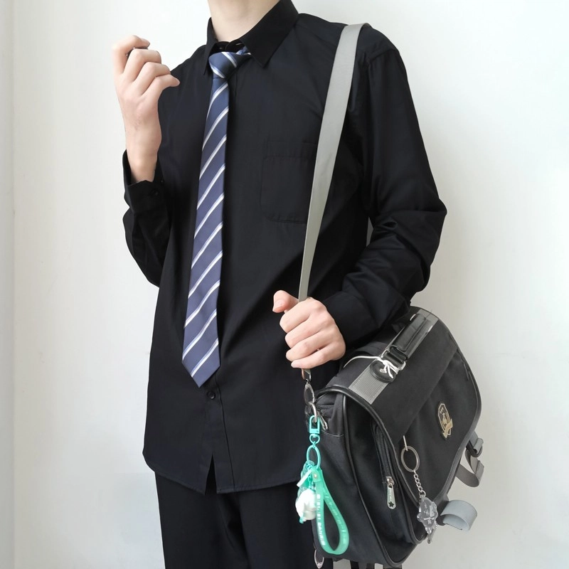 木村叔 内搭领带打底长袖学生日系制服长袖衬衫 男款 黑色