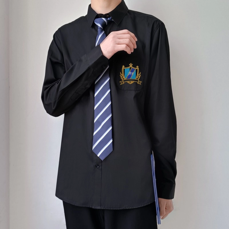 木村叔 内搭领带打底长袖学生日系制服长袖衬衫 男款 黑色