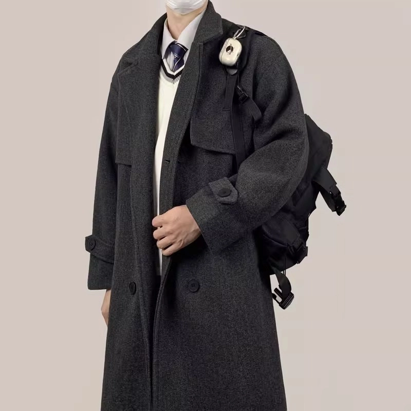 木村叔 日系制服双面毛呢学院风双排扣呢子大衣 男款