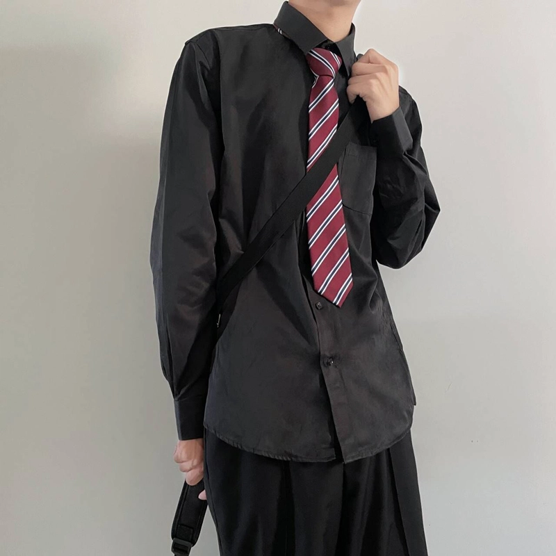 木村叔 内搭领带打底长袖学生日系制服长袖衬衫 男款 黑色