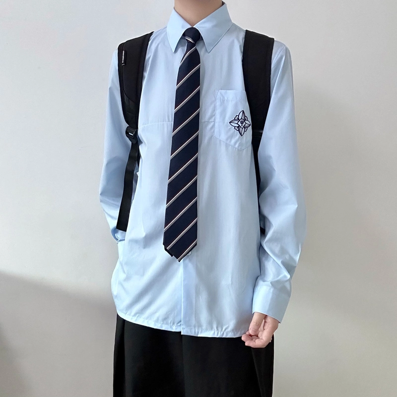 木村叔 青少年设计感打底衫长袖衬衫 男款 中蓝色