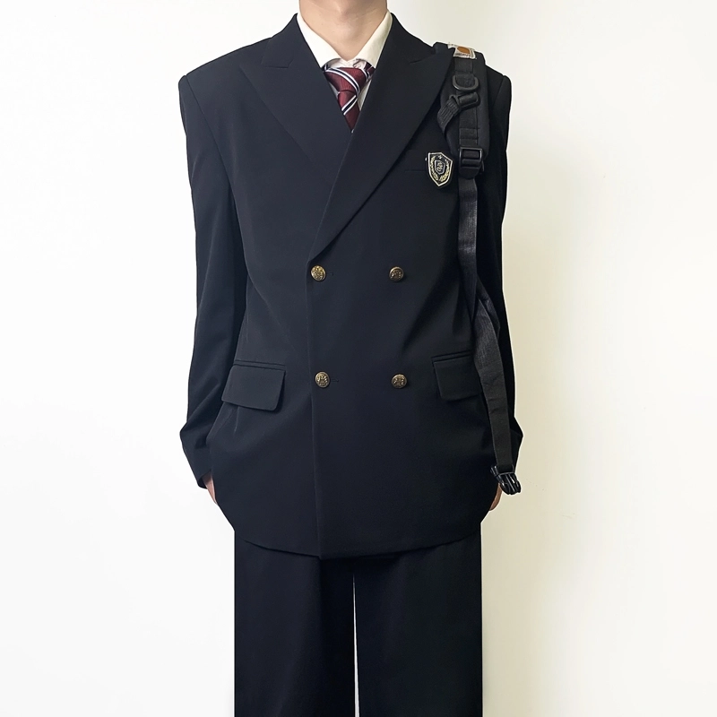 木村叔 双排扣学院风纯色百搭西装 男款