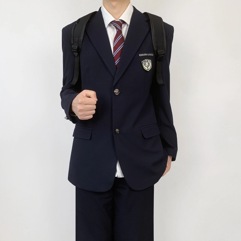 木村叔 刺绣黑色初夏季纯色平驳领宽松型西装 男款