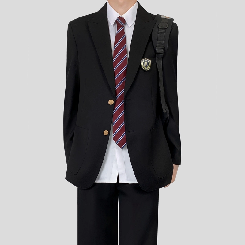 木村叔 酒红色夏季学院风纯色戗驳领宽松型西装 男款