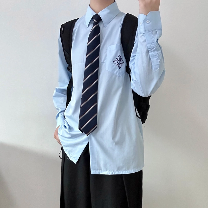 木村叔 青少年设计感打底衫长袖衬衫 男款 中蓝色