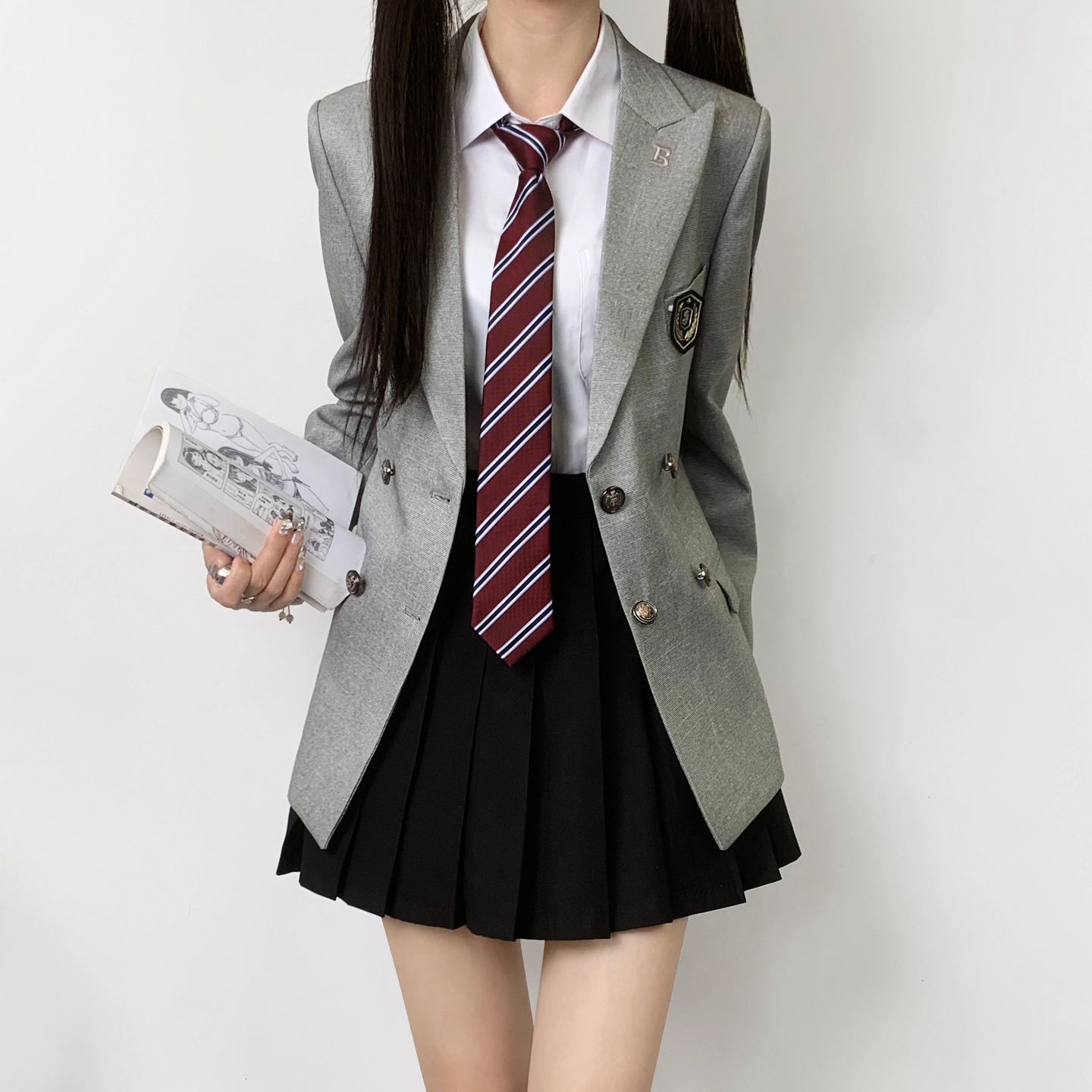 木村叔 夏季学院风女学生双排扣西服套装外套 女款