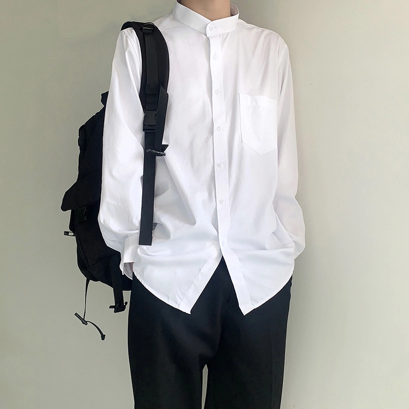 木村叔 立领日系制服内搭纯色长袖衬衫 男款
