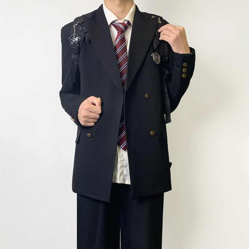 木村叔 双排扣学院风纯色百搭西装 男款