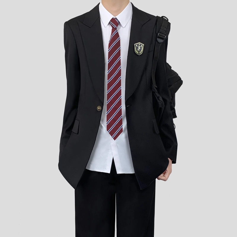 木村叔 黑色戗驳领初夏季纯色长袖超修身便服单西西装 男款
