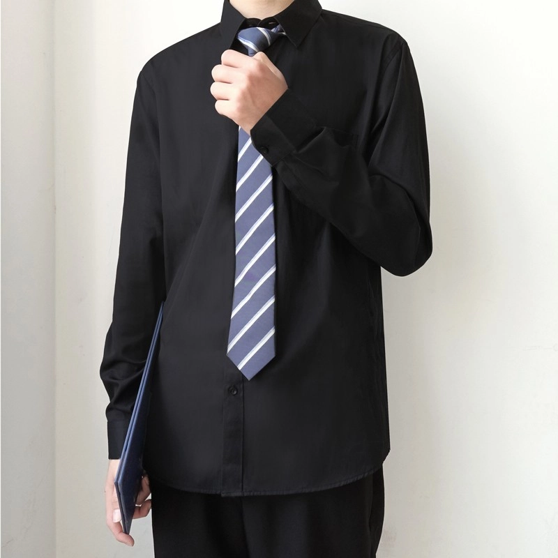木村叔 内搭领带打底长袖学生日系制服长袖衬衫 男款 黑色
