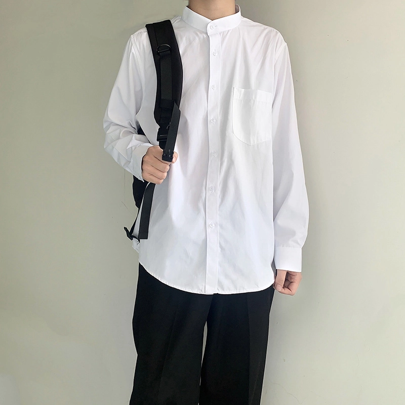 木村叔 立领日系制服内搭纯色长袖衬衫 男款