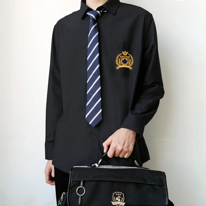 木村叔 内搭领带打底长袖学生日系制服长袖衬衫 男款 黑色
