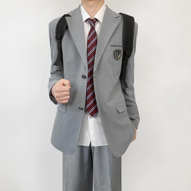 木村叔 刺绣黑色初夏季纯色平驳领宽松型西装 男款