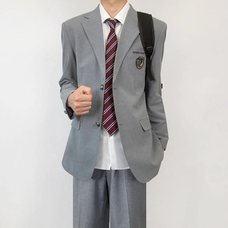 木村叔 刺绣黑色初夏季纯色平驳领宽松型西装 男款