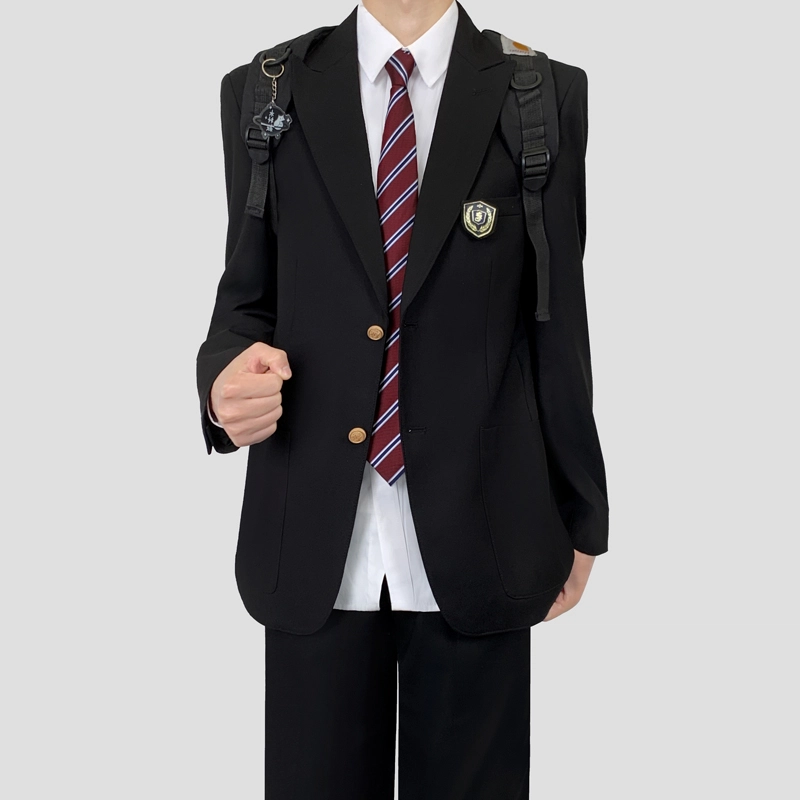 木村叔 酒红色夏季学院风纯色戗驳领宽松型西装 男款