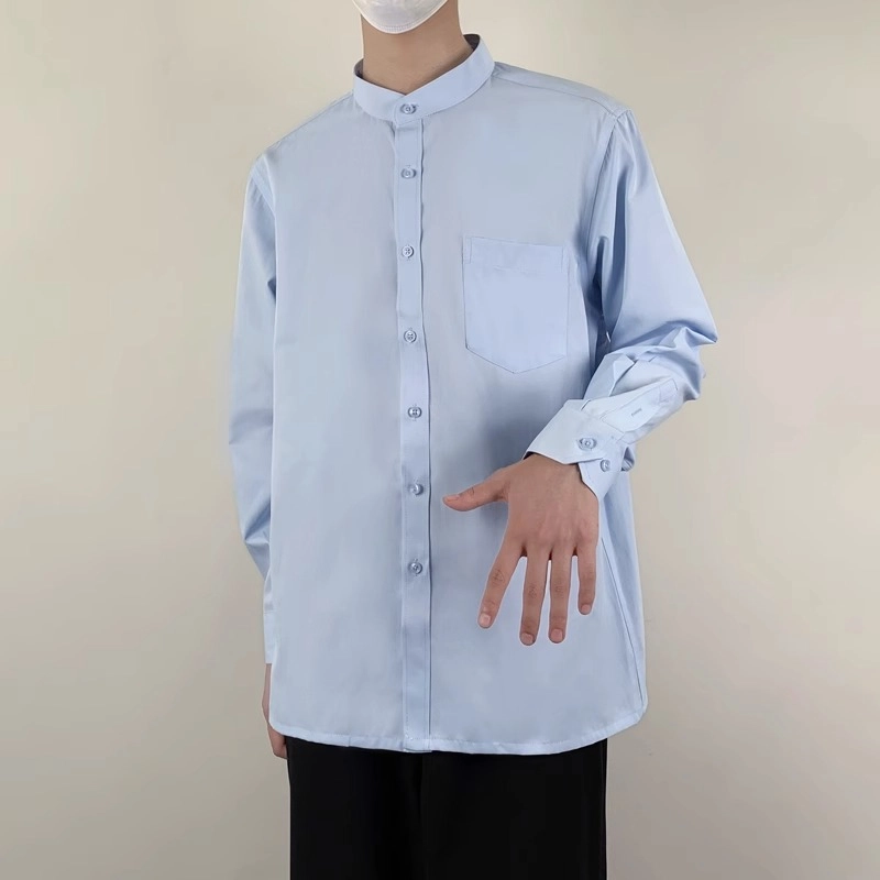木村叔 立领日系制服内搭纯色长袖衬衫 男款