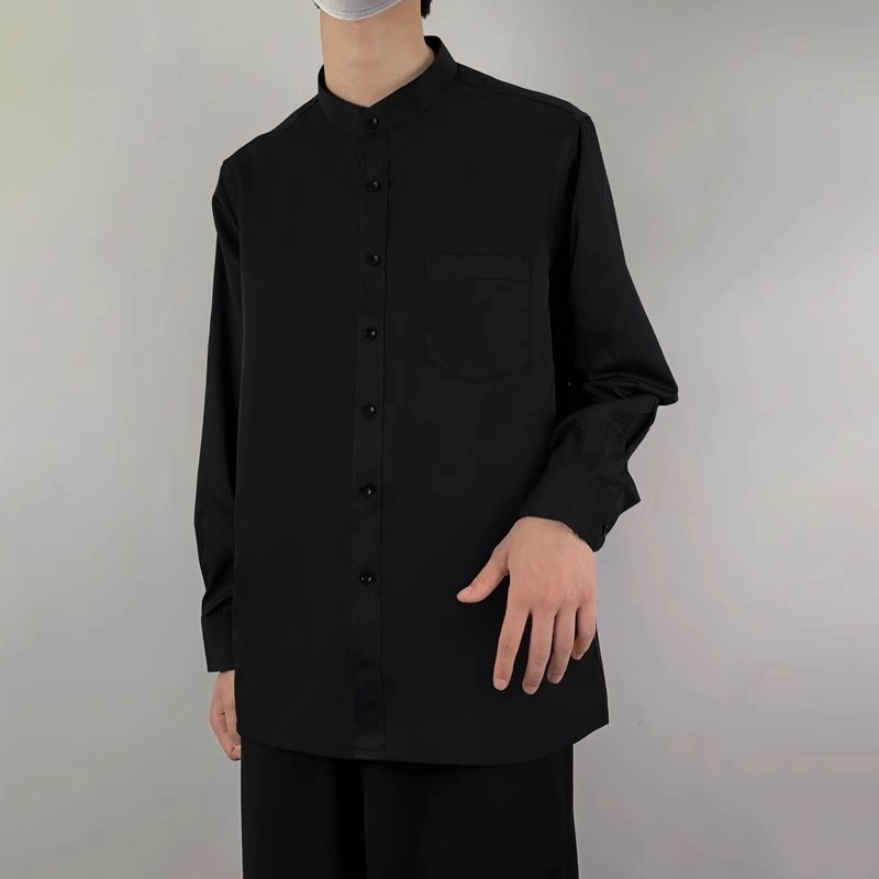 木村叔 立领日系制服内搭纯色长袖衬衫 男款