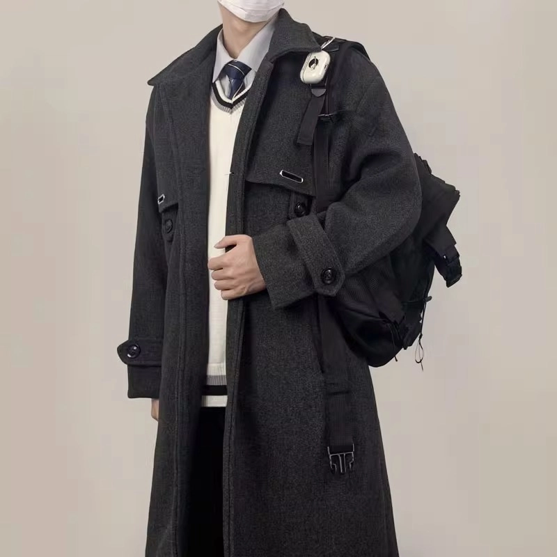 木村叔 学院风双排扣呢子外套大衣 男款