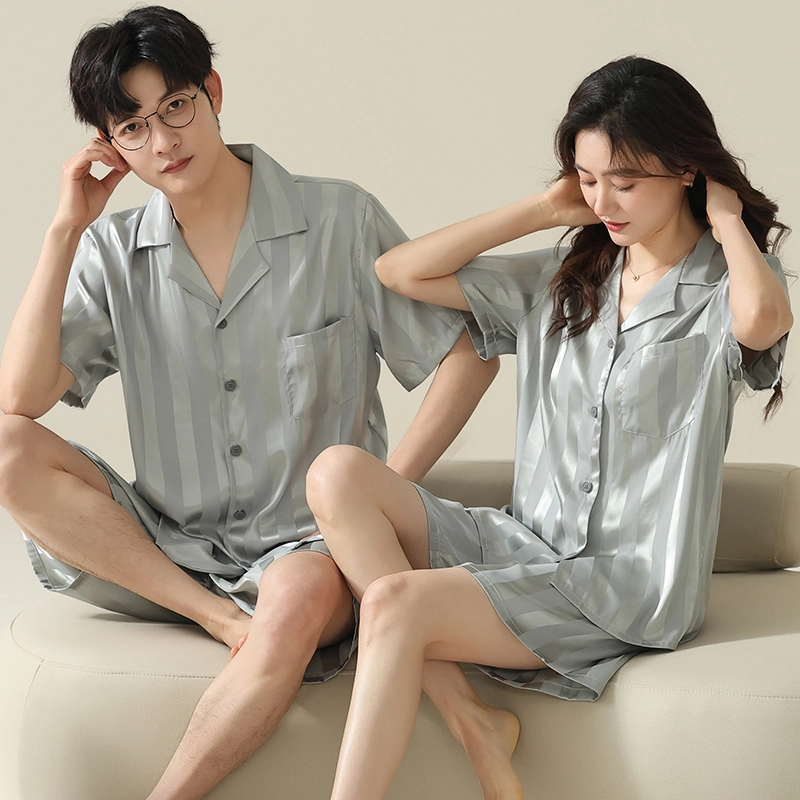 帕兰朵 冰丝短袖轻薄简约时尚亲肤凉感居家休闲可外穿睡衣套装 男女同款