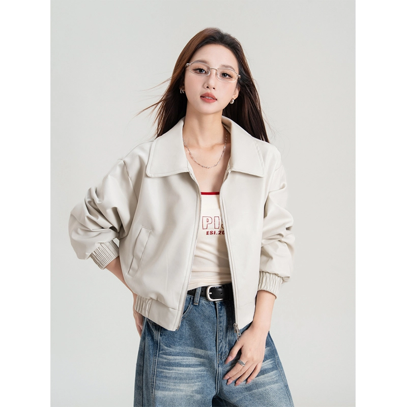 梨九九 外套女爆款设计感机车短款棒球服夹克皮衣 女款
