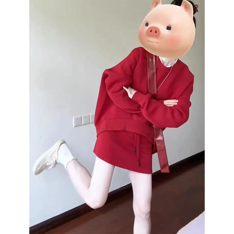 梨九九 高级感卫衣春秋欧货复古休闲半身裙两件套宽松减龄裙装套装 女款