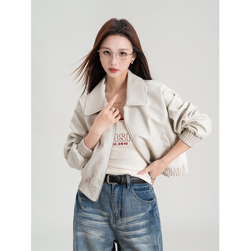 梨九九 外套女爆款设计感机车短款棒球服夹克皮衣 女款