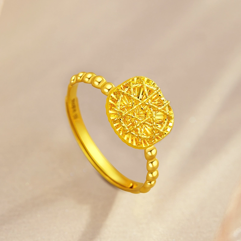 老凤祥 花丝小方糖指环 足金 按克计价 黄金戒指 女款