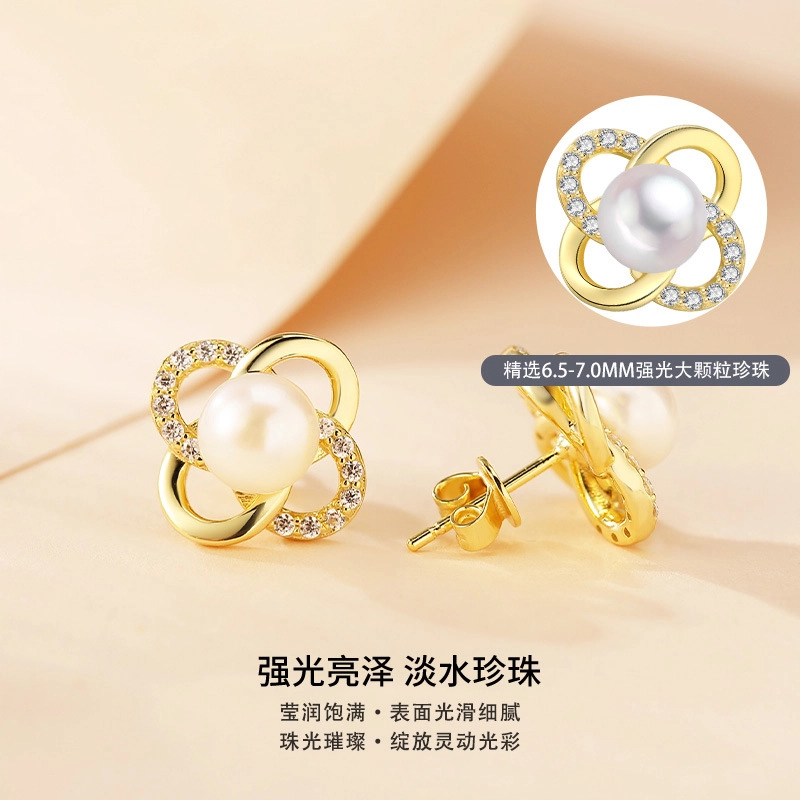 夏季小福结简约 淡水珍珠 耳钉 女款