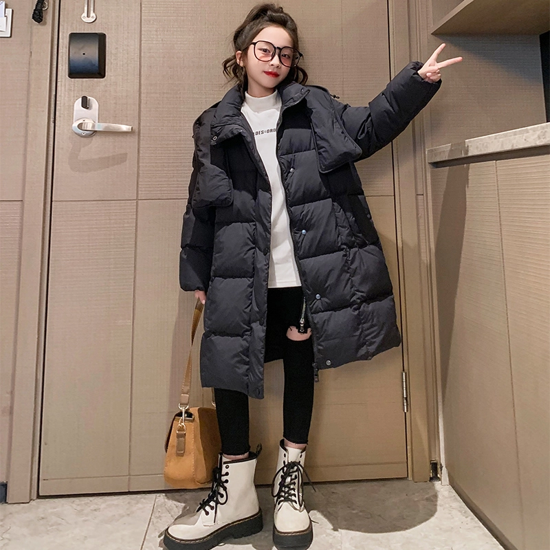 木木屋 连帽洋气纯色休闲长袖羽绒服 黑色 青少年