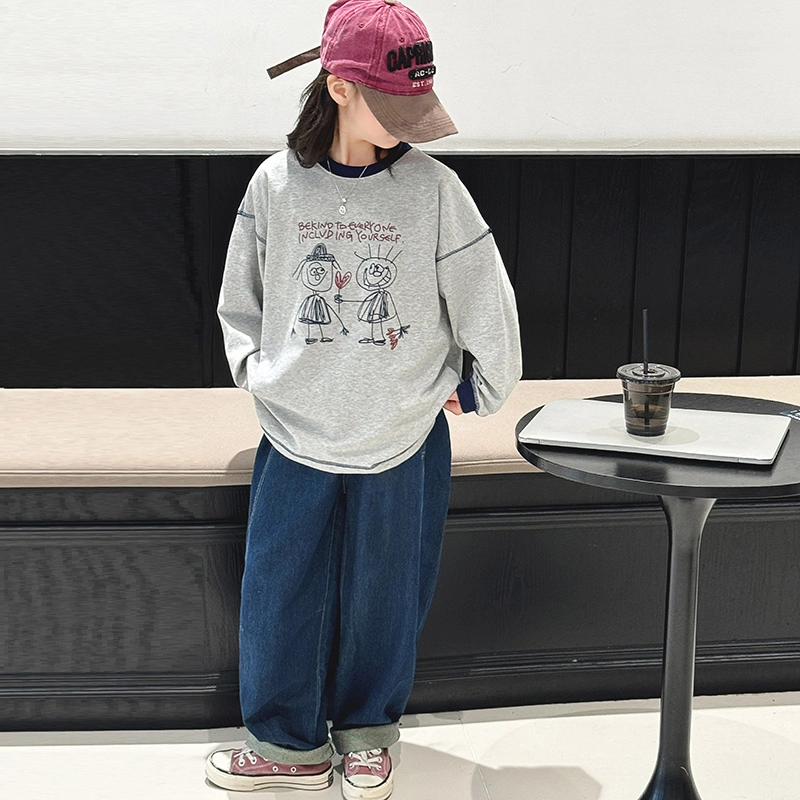 木木屋 舒适亲肤简约圆领落肩长袖卫衣青少年