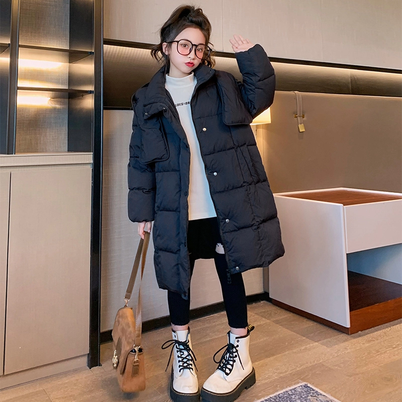木木屋 连帽洋气纯色休闲长袖羽绒服 黑色 青少年