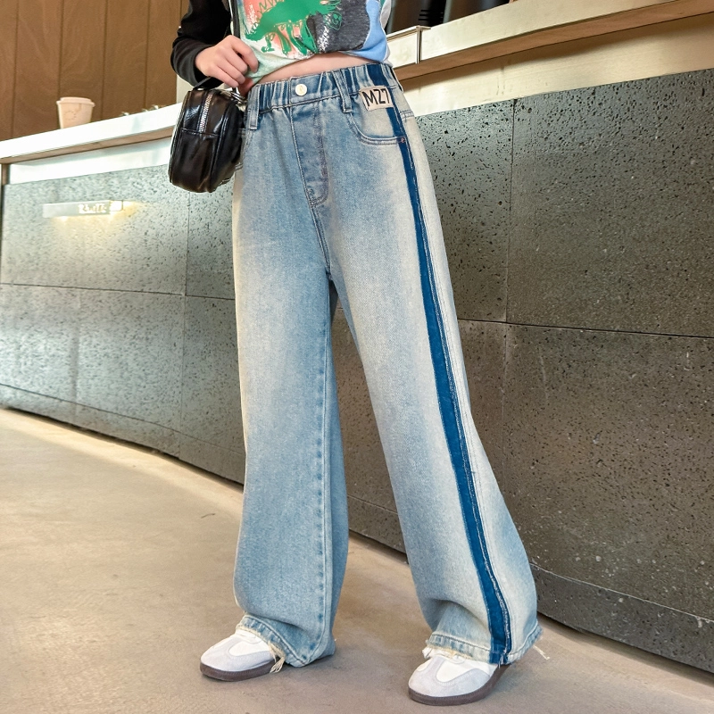 木木屋 舒适柔软亲肤洋气百搭松紧腰牛仔裤 青少年 蓝色