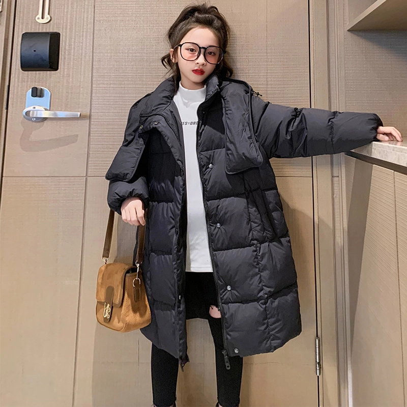 木木屋 连帽洋气纯色休闲长袖羽绒服 黑色 青少年