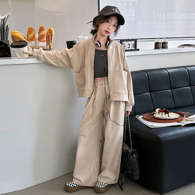 木木屋 半高领舒适亲肤简约拉链长袖纯色长裤休闲运动套装青少年