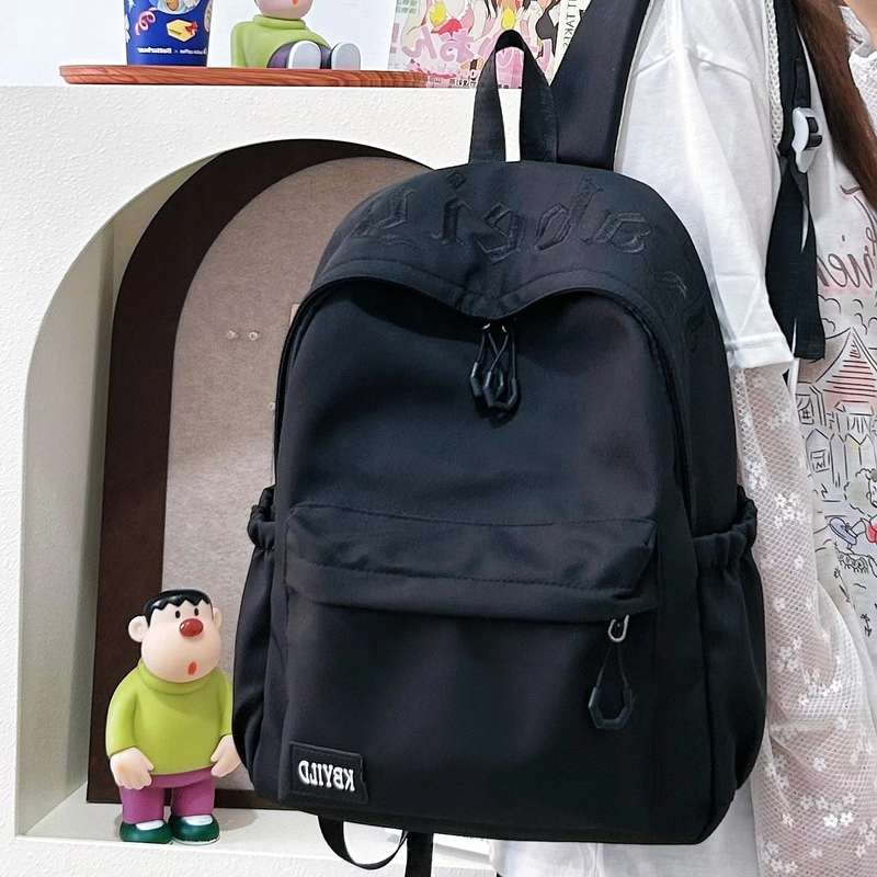 單倉 韩系高颜值字母印花小众设计背包初高中学生大容量轻便耐磨书包 尼龙布 双肩包 常规 男女同款情侣款 黑色/红色/绿色/蓝色/粉色