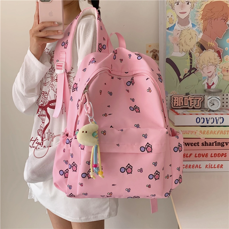 單倉 清新可爱卡通碎花设计感轻便耐磨背包初高中学生大容量通勤百搭书包 牛津布 双肩包 常规 男女同款情侣款 白色/黄色/蓝色/粉色