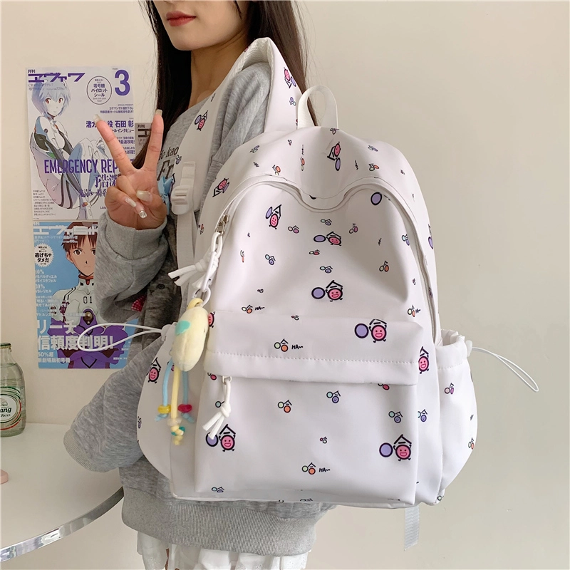 單倉 清新可爱卡通碎花设计感轻便耐磨背包初高中学生大容量通勤百搭书包 牛津布 双肩包 常规 男女同款情侣款 白色/黄色/蓝色/粉色