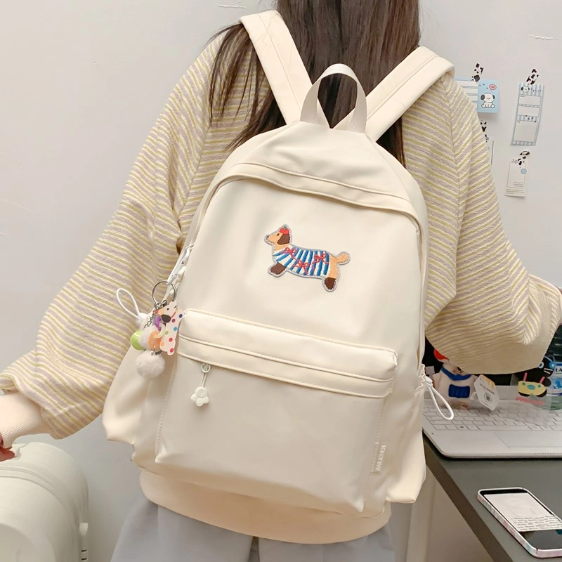 單倉 日系可爱腊肠狗书包初高中大学生简约百搭小清新卡通短途旅行 复合布 背包双肩包 男女同款情侣款 白色/蓝色/黑色/绿色