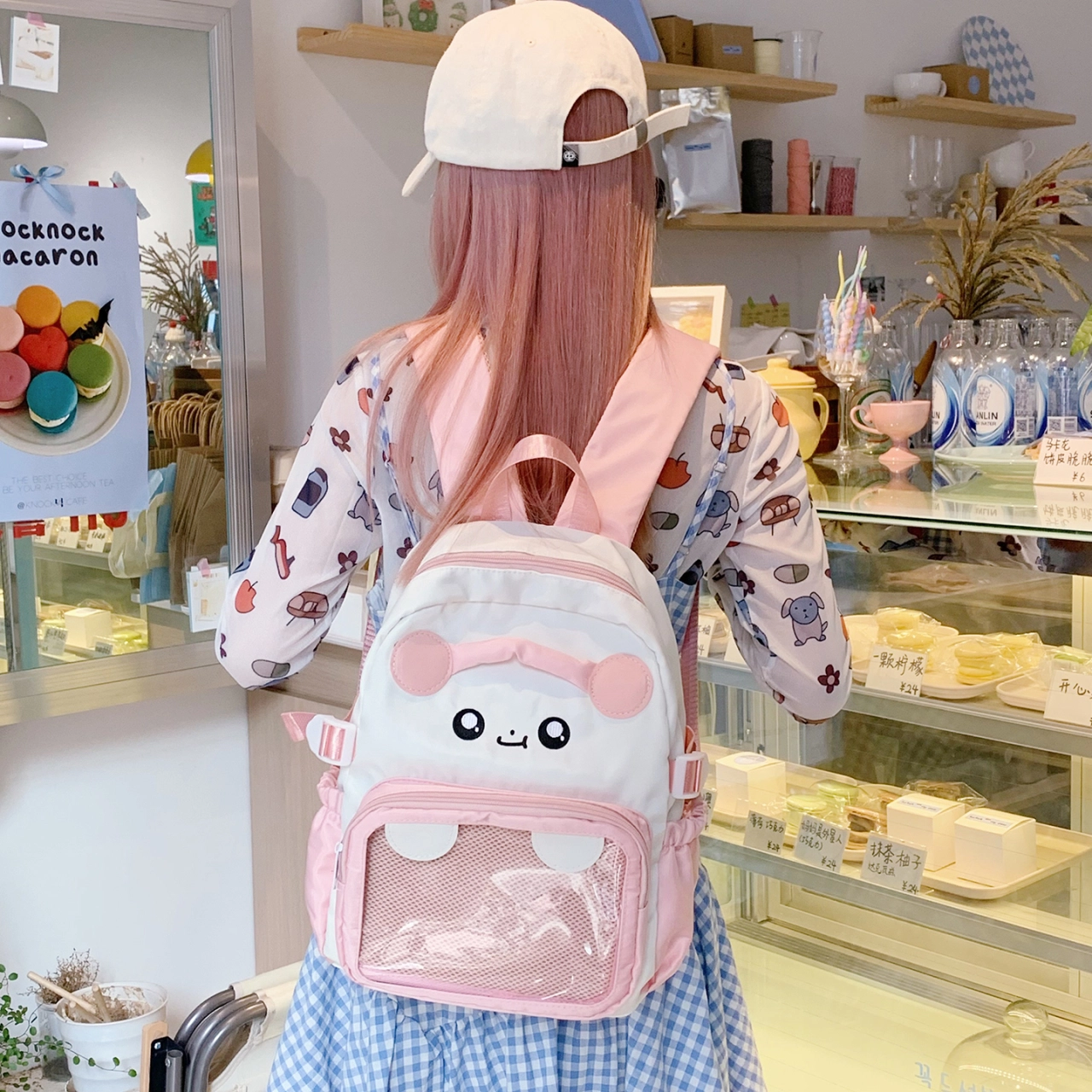單倉 日系可爱卡通设计学院风轻便耐磨背包初高中学生大容量通勤百搭书包 尼龙布 双肩包 常规 女款 白色/粉色/蓝色/紫色/黑色