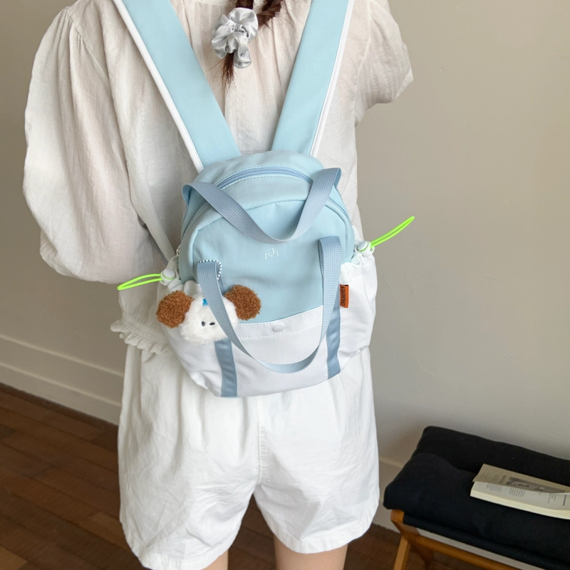 單倉 多巴胺拼接高颜值时尚设计轻便耐磨学院风背包初高中学生大容量通勤百搭书包 帆布 双肩包 常规 男女同款情侣款 卡其色/蓝色/紫色
