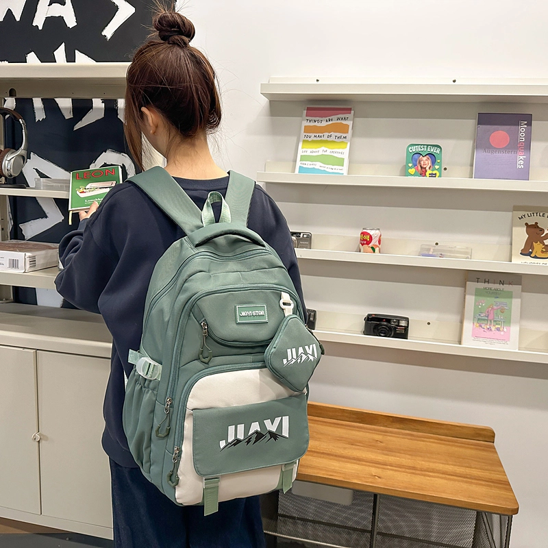 單倉 初高中学生大容量撞色书包耐磨防水多口袋百搭 尼龙 电脑背包旅行双肩包 男女同款情侣款 多色