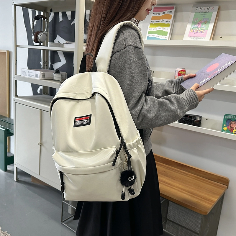 單倉 日系简约休闲学院风通勤百搭初高中学生大容量轻便设计感书包 尼龙 背包双肩包 男女同款情侣款 黑色/白色/粉色/灰色/蓝色/绿色