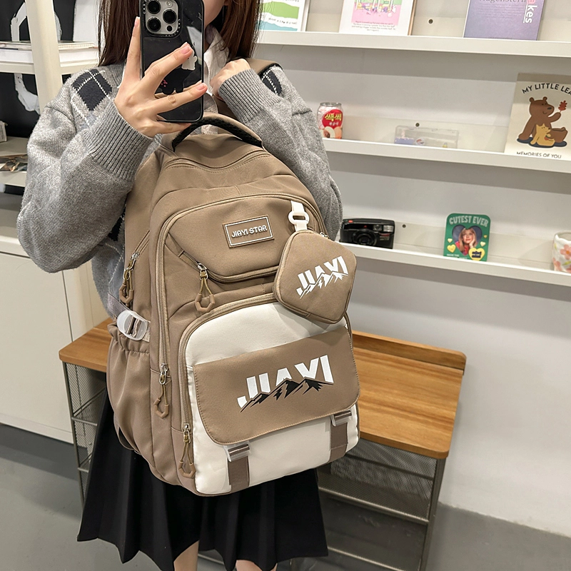 單倉 初高中学生大容量撞色书包耐磨防水多口袋百搭 尼龙 电脑背包旅行双肩包 男女同款情侣款 多色