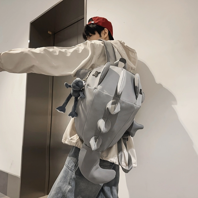 單倉 小众时尚潮流个性大容量百搭 尼龙 双肩包 男女同款情侣款 黑色/灰色/白色