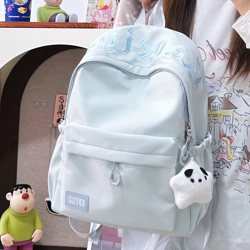 單倉 韩系高颜值字母印花小众设计背包初高中学生大容量轻便耐磨书包 尼龙布 双肩包 常规 男女同款情侣款 黑色/红色/绿色/蓝色/粉色