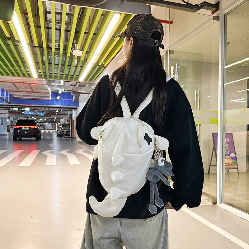 單倉 高颜值设计可爱鲨鱼学生书包潮流通勤百搭 尼龙 背包双肩包 男女同款情侣款 白色/灰色/黑色