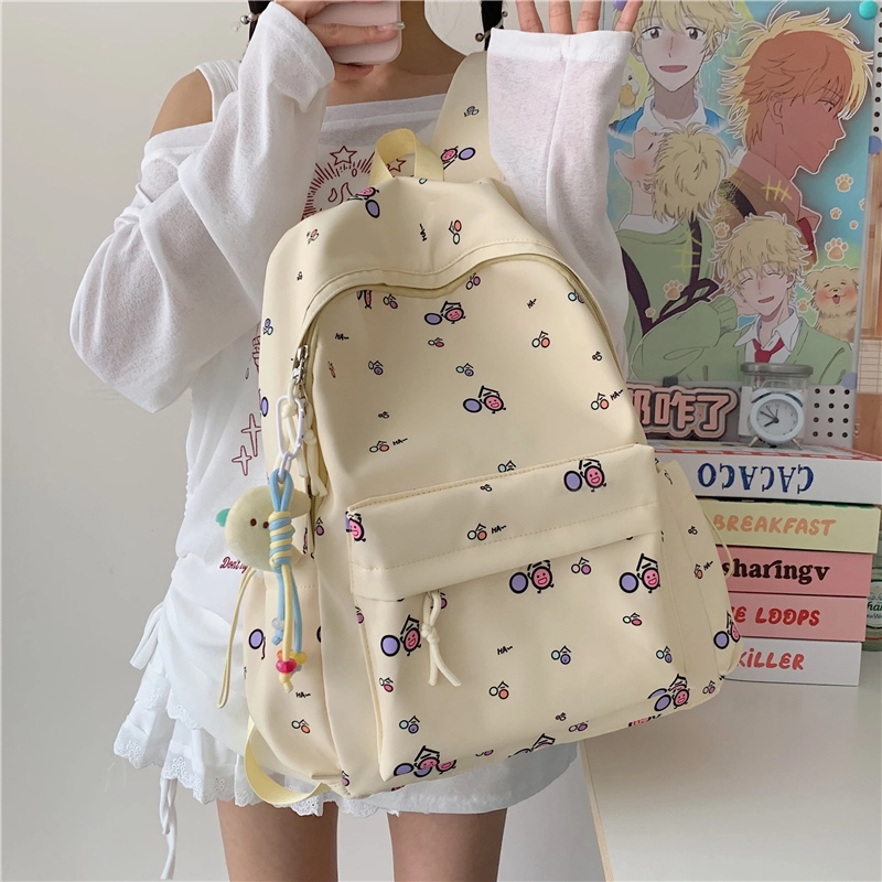 單倉 清新可爱卡通碎花设计感轻便耐磨背包初高中学生大容量通勤百搭书包 牛津布 双肩包 常规 男女同款情侣款 白色/黄色/蓝色/粉色
